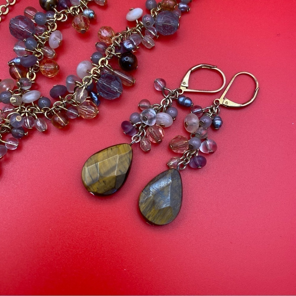 Vintage Cluster Beaded Necklace and Earring Set - Picture 6 of 6